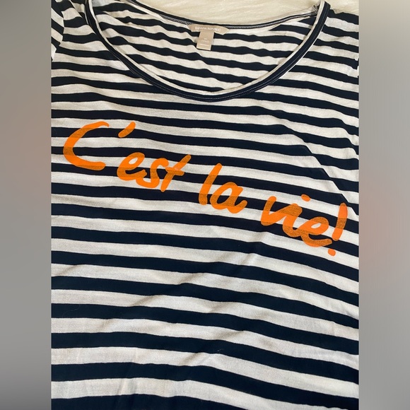Banana Republic C’est La Vie! Striped Graphic Tee Top Shirt Size XL - Picture 6 of 6